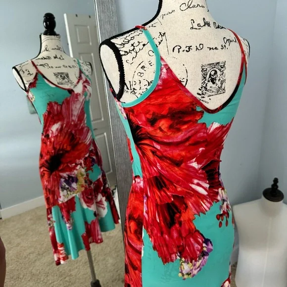 Floral Brightly Colored Asymmetrical Tropical Vacation Dress SMALL - Picture 3 of 6